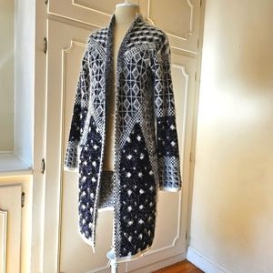 Picadilly Fashion Navy White Fuzzy Long Sweater Cardigan Pockets Size XS NWT